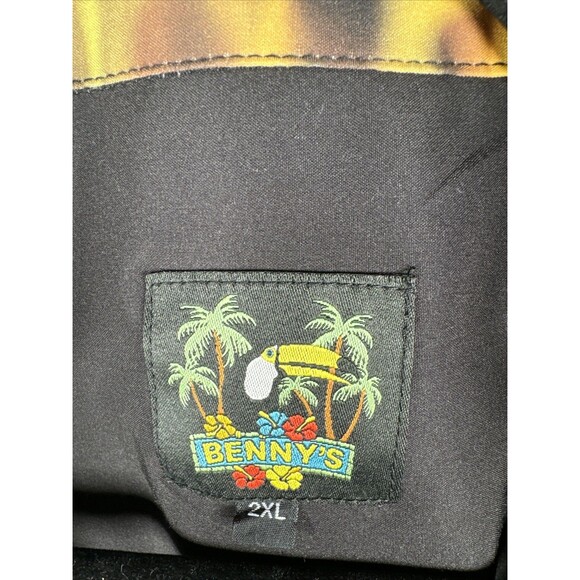 Benny's Black Flames Bowling Stretch Hawaiian Y2K Button Up Shirt Men’s Size 2XL - Picture 3 of 7